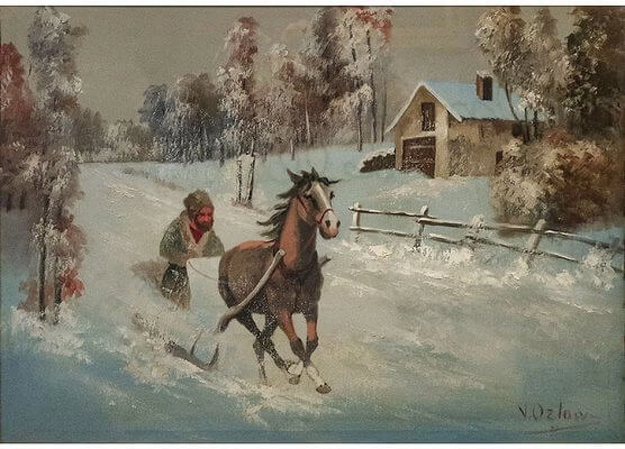 Victor Orlow, Inverno nella steppa, dipinto a olio su tela, anni '50 1