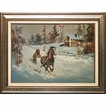 Victor Orlow, Inverno nella steppa, dipinto a olio su tela, anni '50