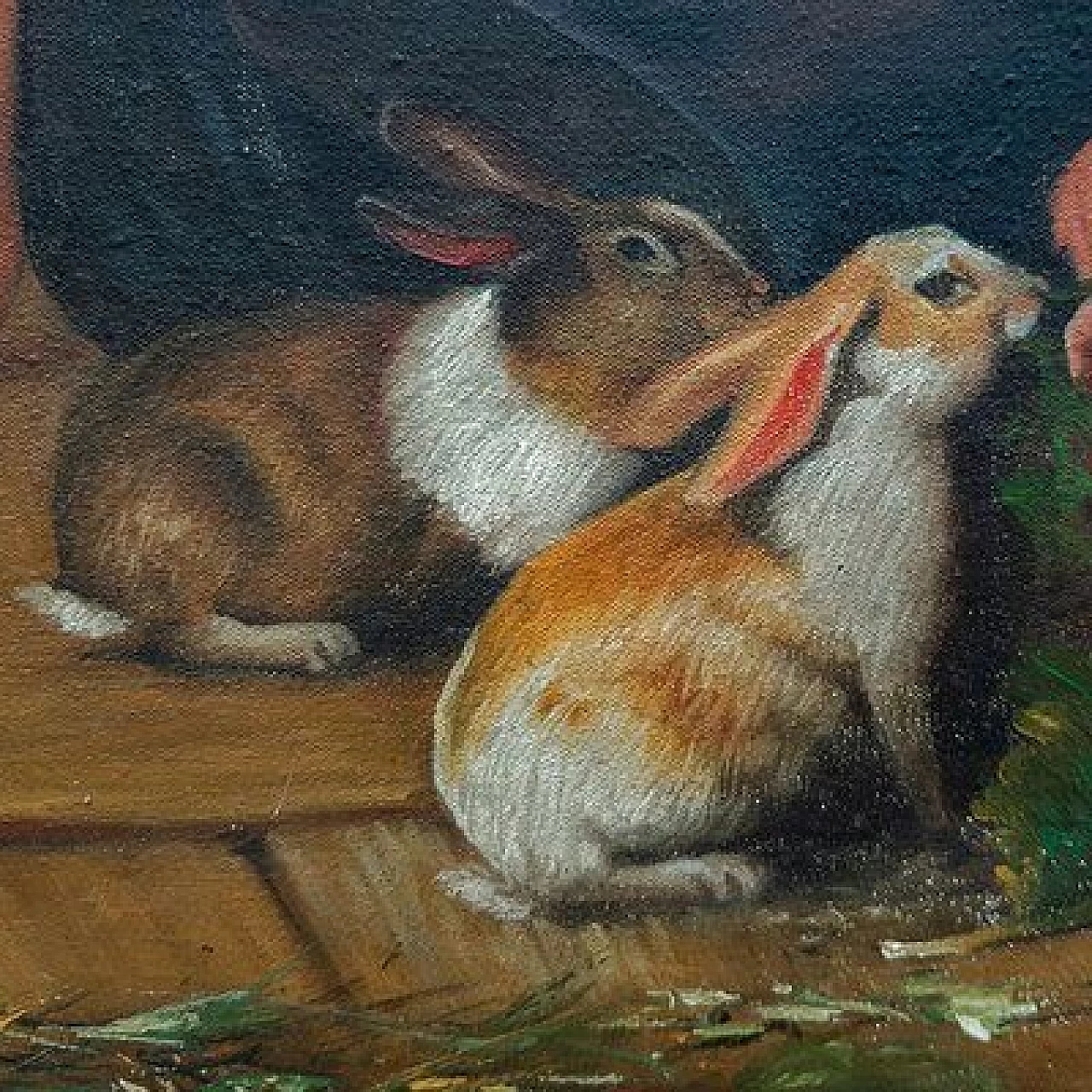 Van Barren, Children and rabbits, oil painting on canvas cardboard, 1871 8