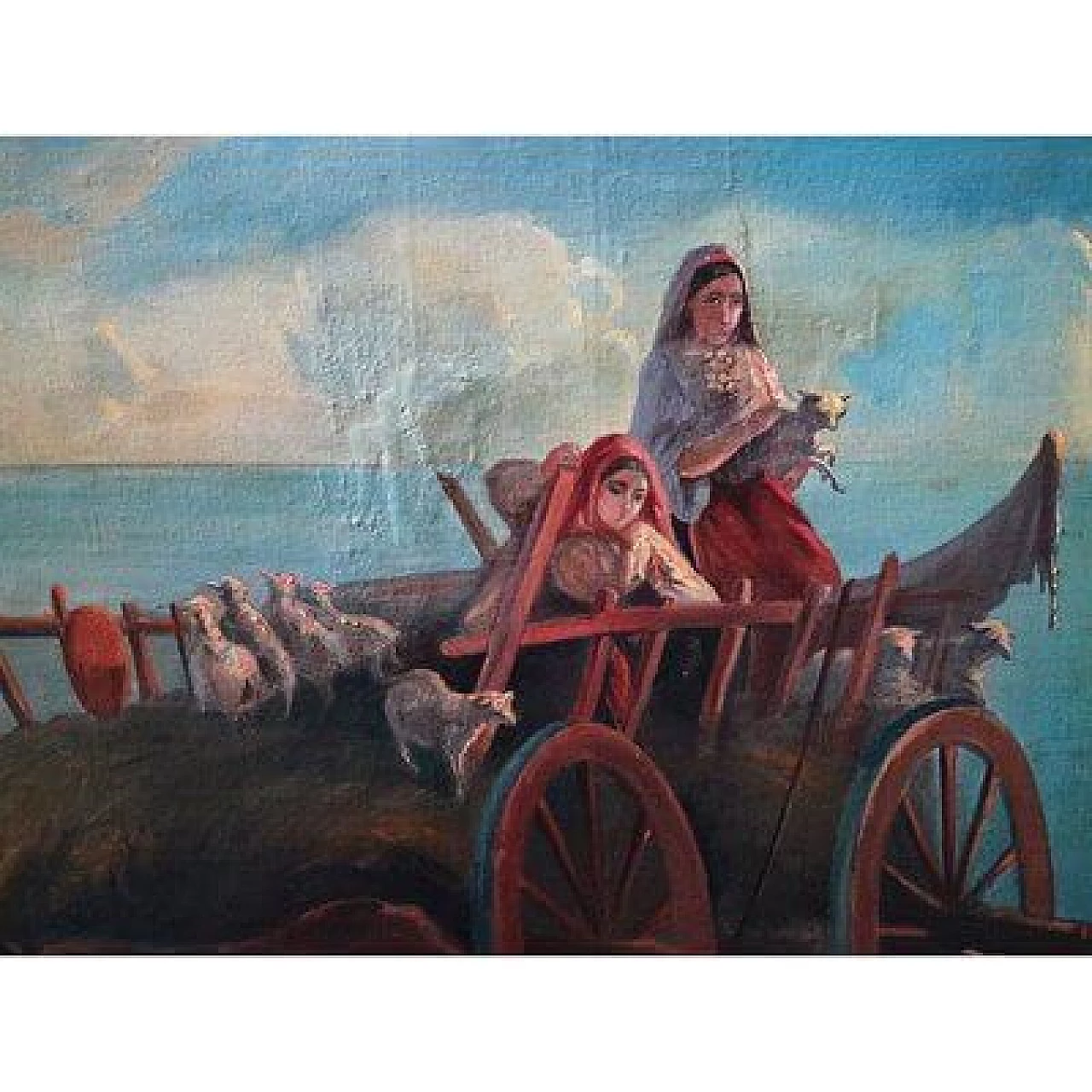 Sunset with animals and characters, oil painting on canvas, 19th century 6