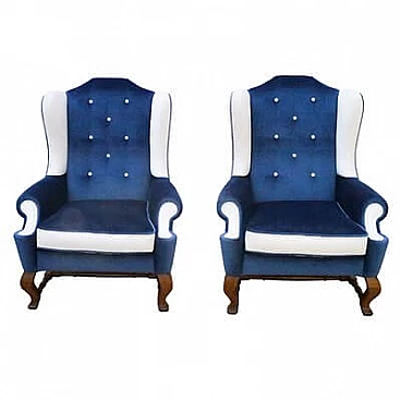 Pair of velvet armchairs, 1980s
