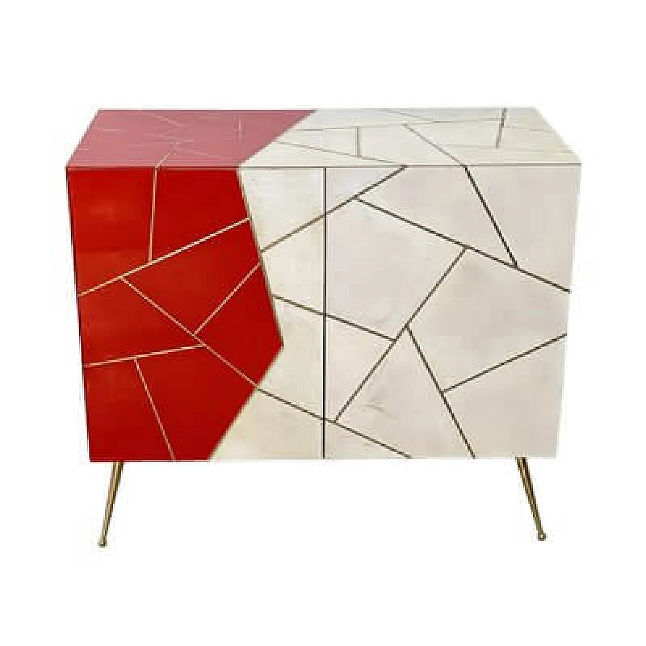Two-door wooden cabinet with red Murano glass mosaic and natural parchment, 1980s 1