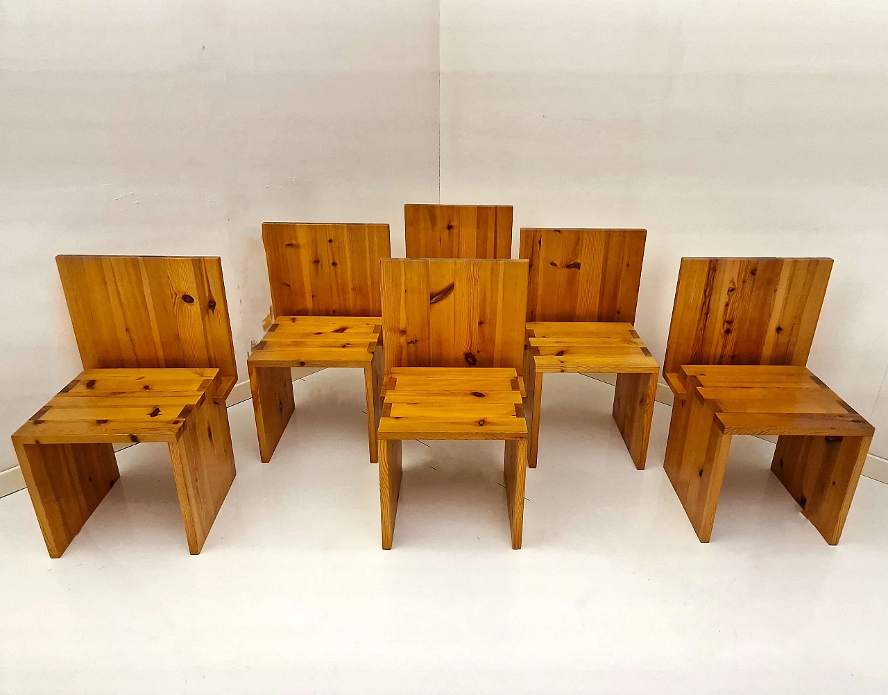 6 Stone pine chairs, 1980s 9