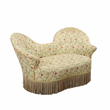 Two-seater fabric sofa with fringes, 1940s