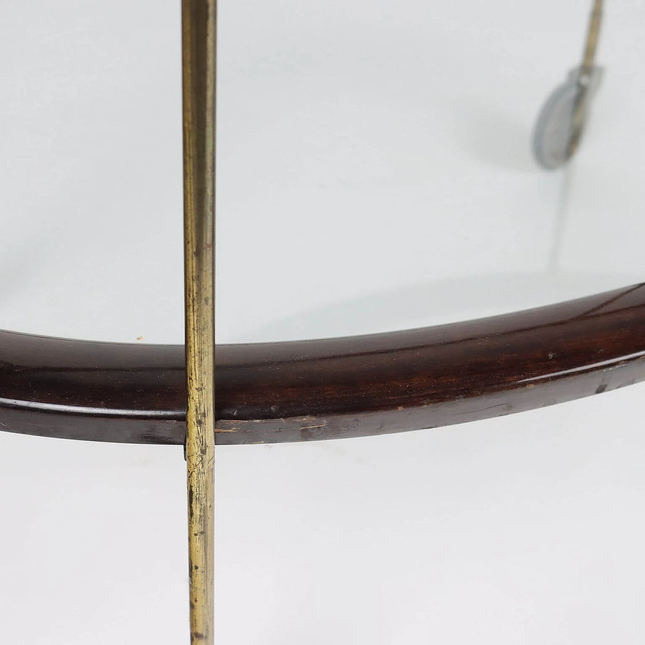 Oval ebony-stained wood and glass bar cart, 1950s 7