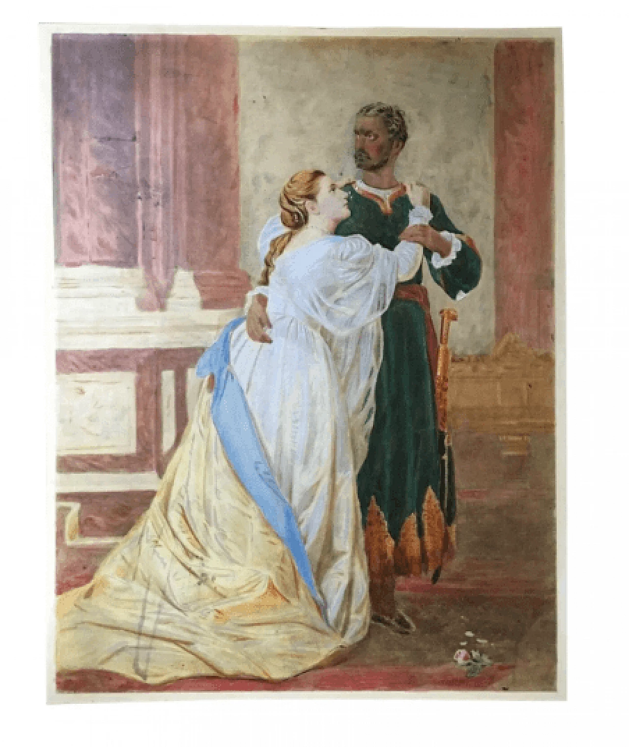 Othello and Desdemona, tempera on photo, 19th century 1