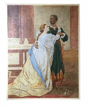 Othello and Desdemona, tempera on photo, 19th century