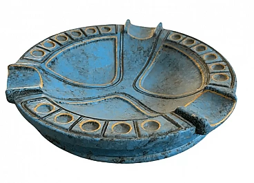 Etruscan-inspired blue and yellow ceramic ashtray by Casucci, 1960s