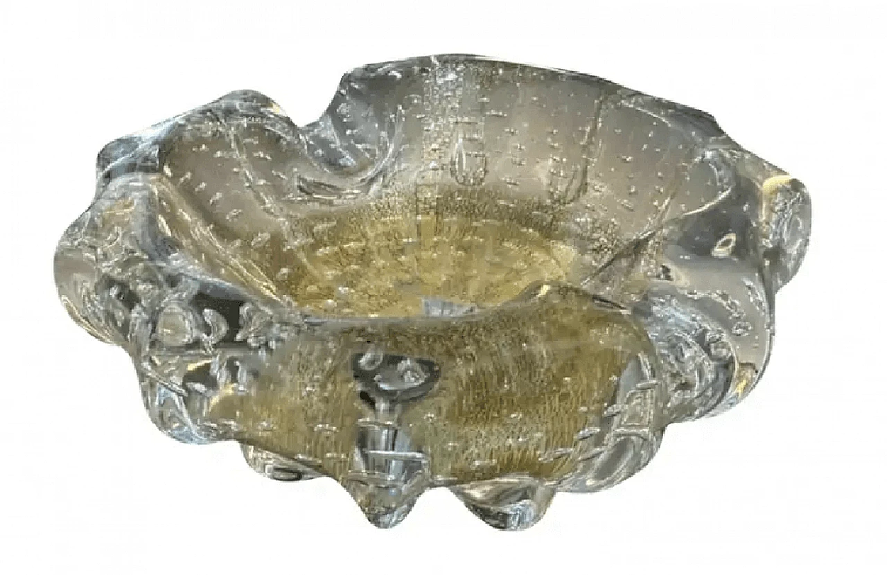 Transparent and gold Murano glass ashtray, mid-20th century 1