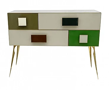 Cassettone in vetro colorato e ottone, anni '80