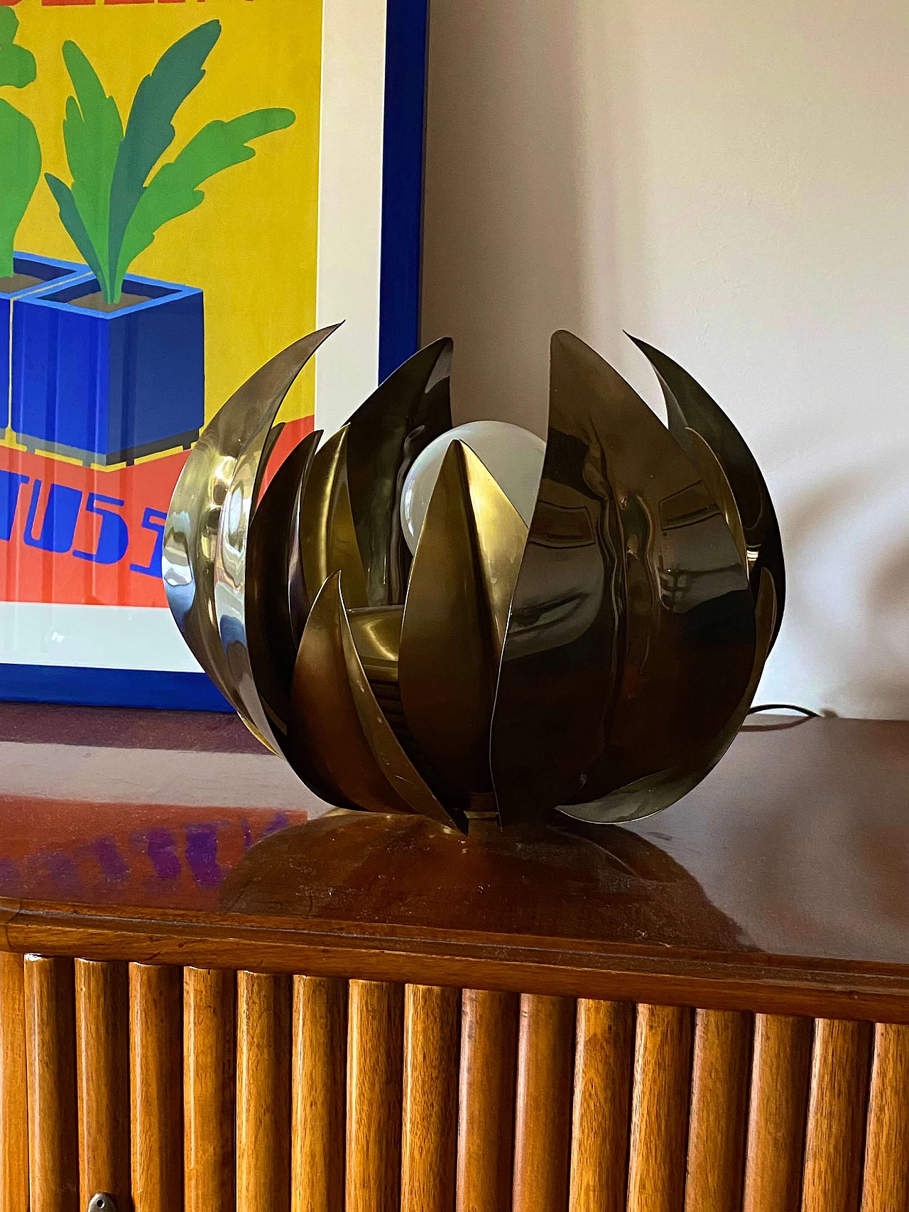 Brass lotus flower lamp attributed to Bottega Gadda, 1970s 2