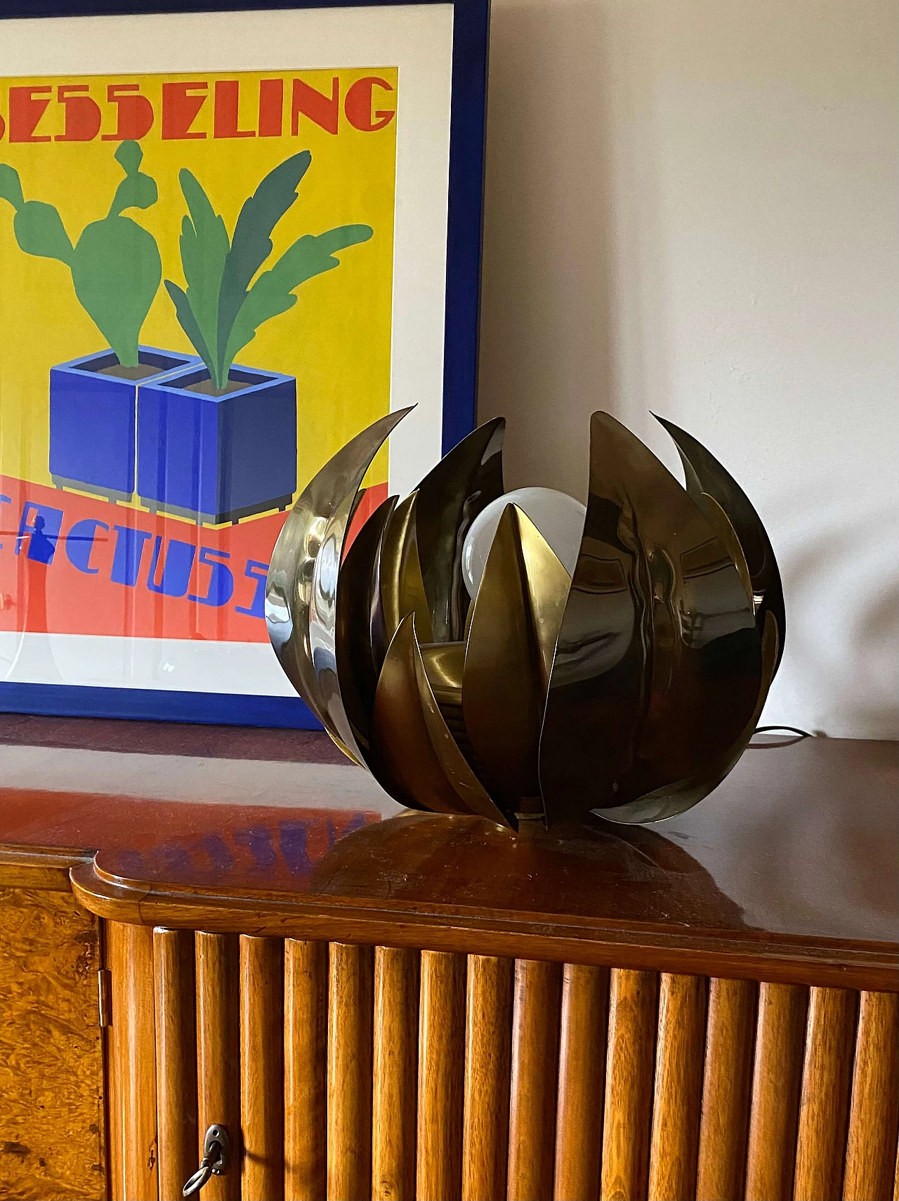 Brass lotus flower lamp attributed to Bottega Gadda, 1970s 3