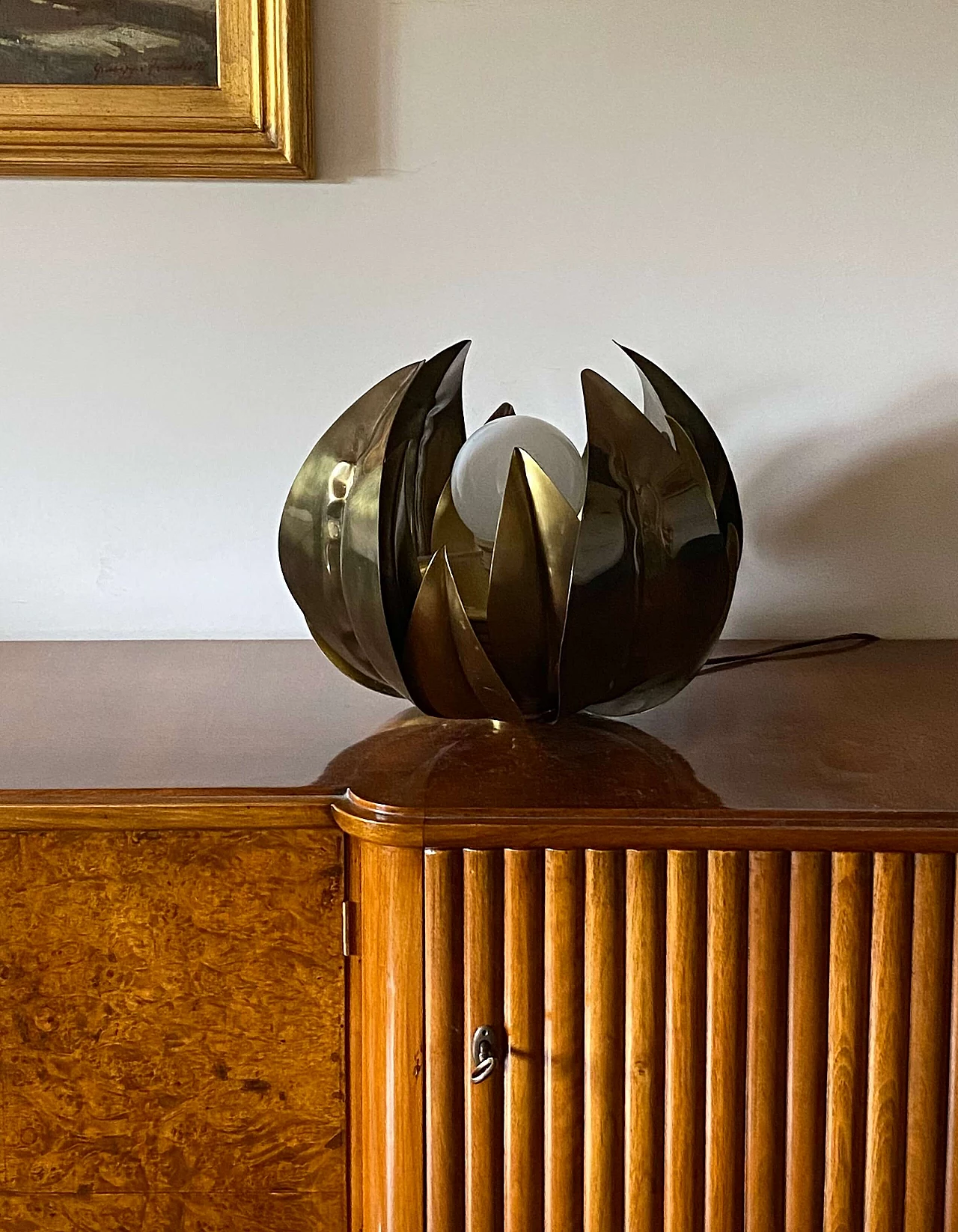 Brass lotus flower lamp attributed to Bottega Gadda, 1970s 4
