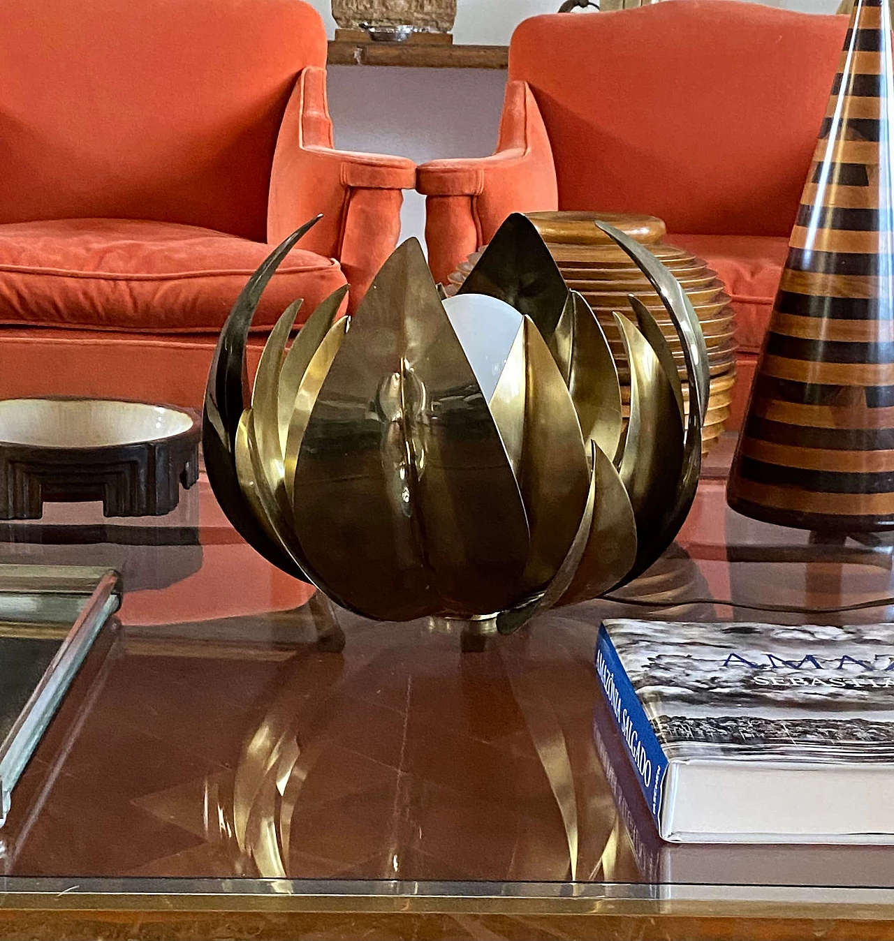 Brass lotus flower lamp attributed to Bottega Gadda, 1970s 7