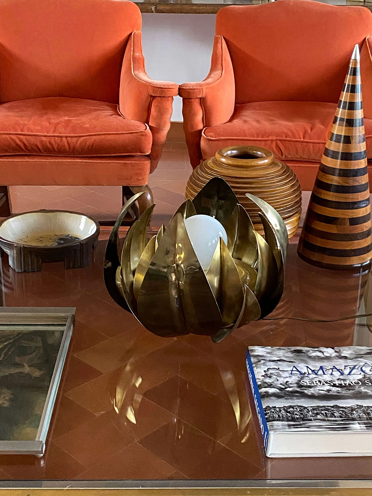 Brass lotus flower lamp attributed to Bottega Gadda, 1970s 8