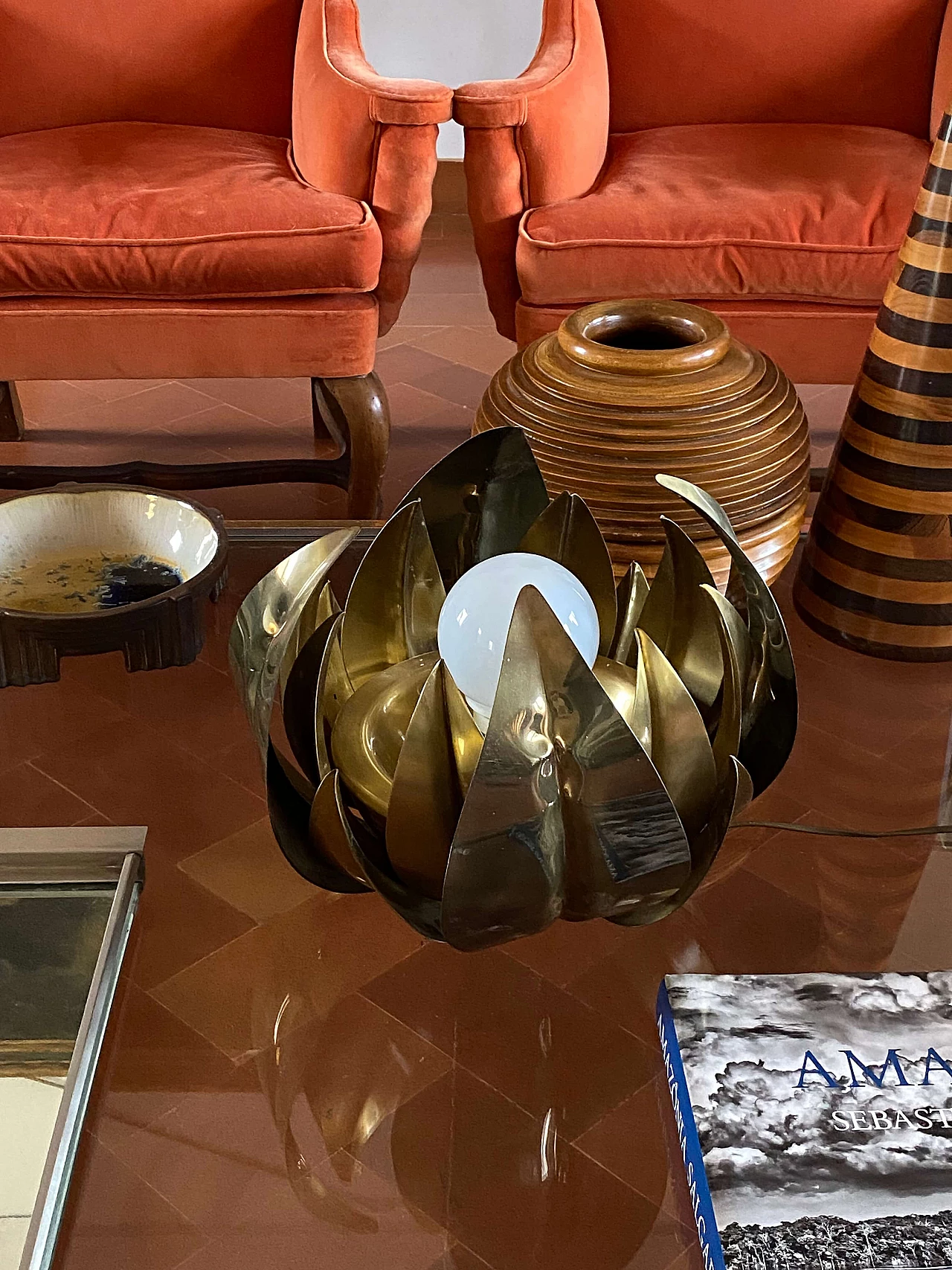 Brass lotus flower lamp attributed to Bottega Gadda, 1970s 9