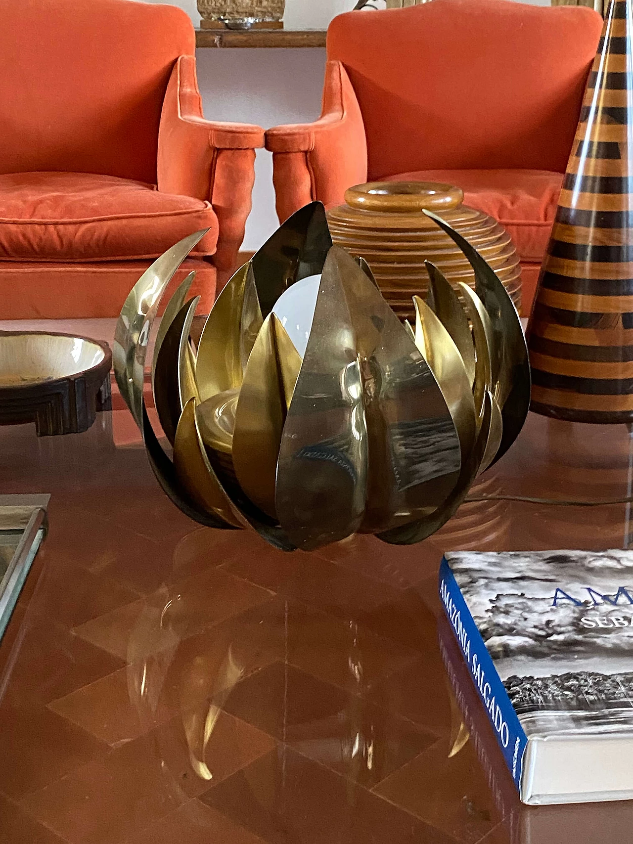 Brass lotus flower lamp attributed to Bottega Gadda, 1970s 10