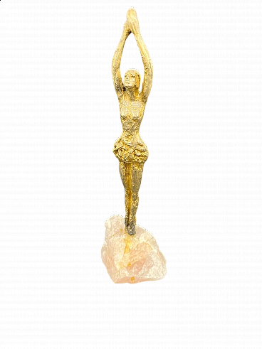 Silvio Gazzaniga, figura femminile, scultura in argento su base in quarzo rosa