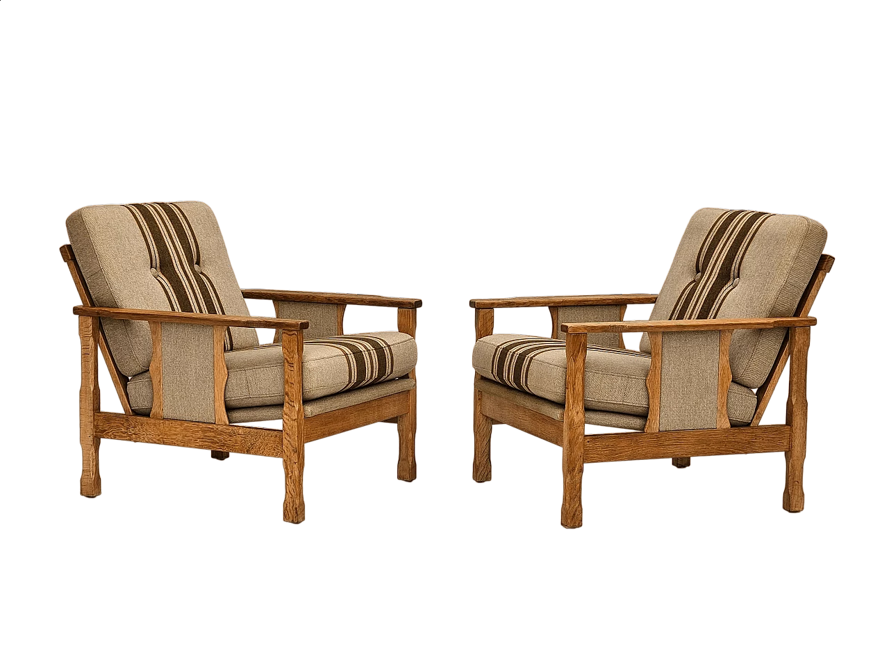 Pair of Danish oak and wool armchairs, 1970s 18