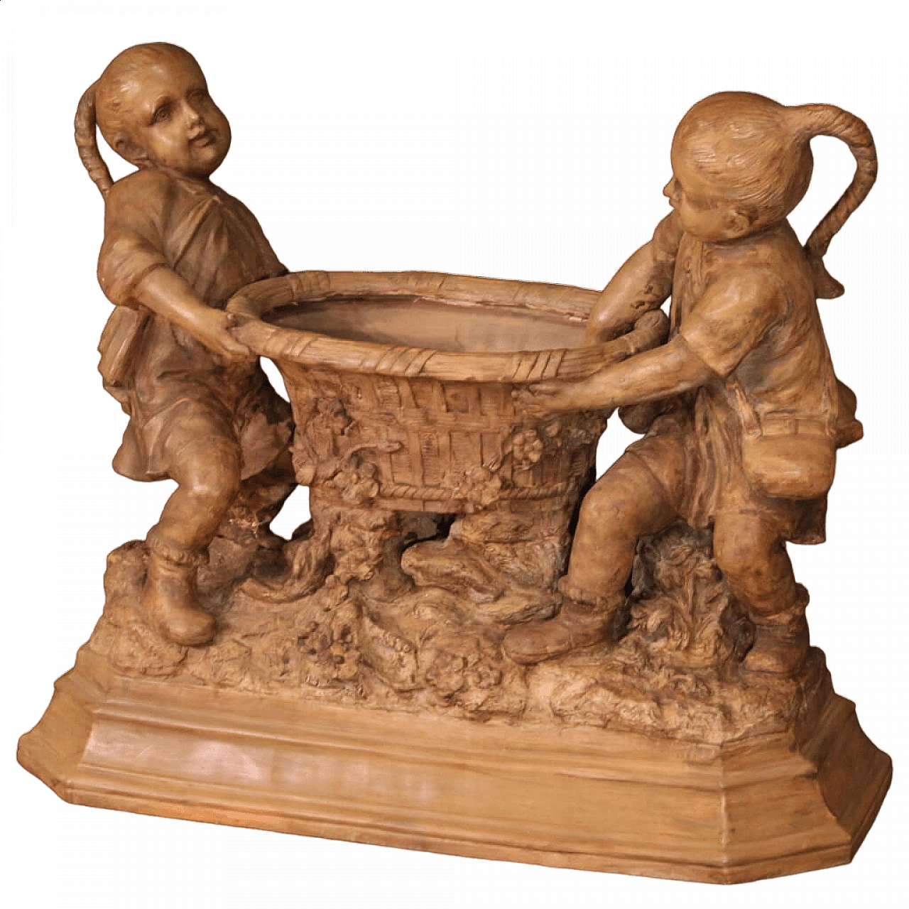 Scultura in terracotta di vaso e bambini di Goldscheider Wien 13