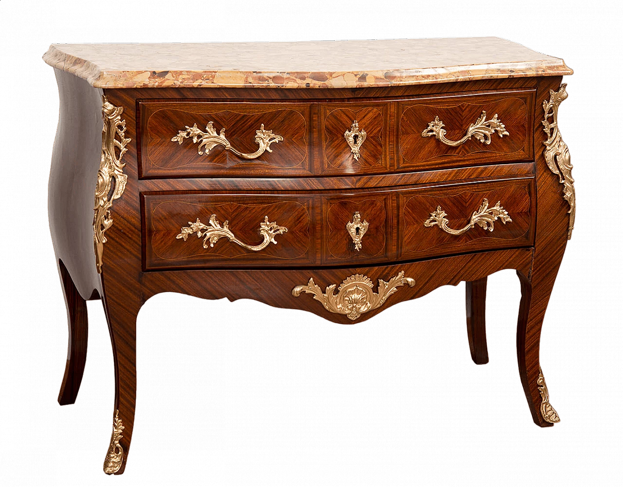 Napoleon III chest of drawers in exotic wood with marble top and bronze handles, 19th century 7
