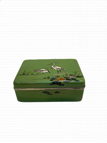 Japanese cloisonné enameled metal box with herons, 19th century
