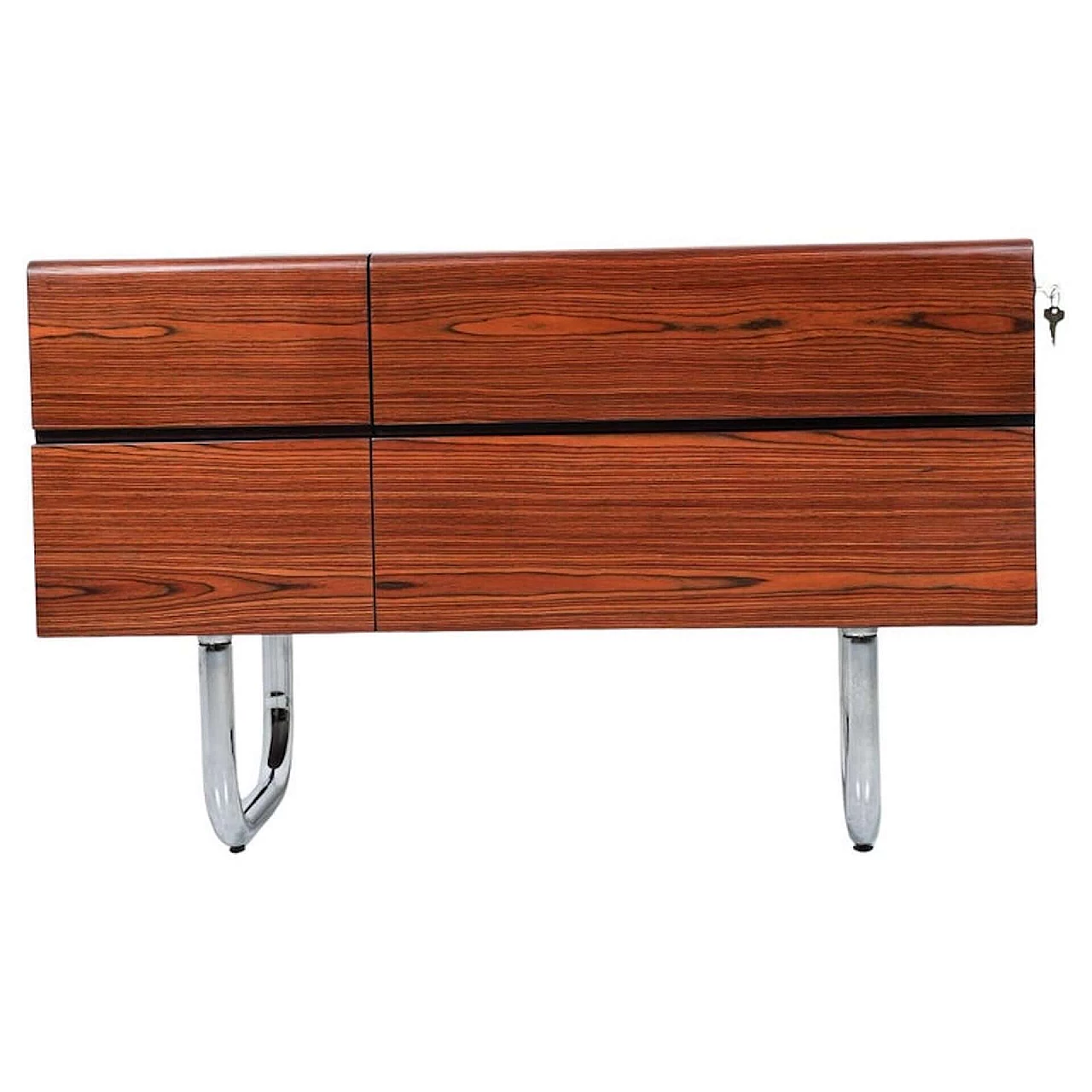 Mobile bar in legno e acciaio con giradischi, anni '70 1