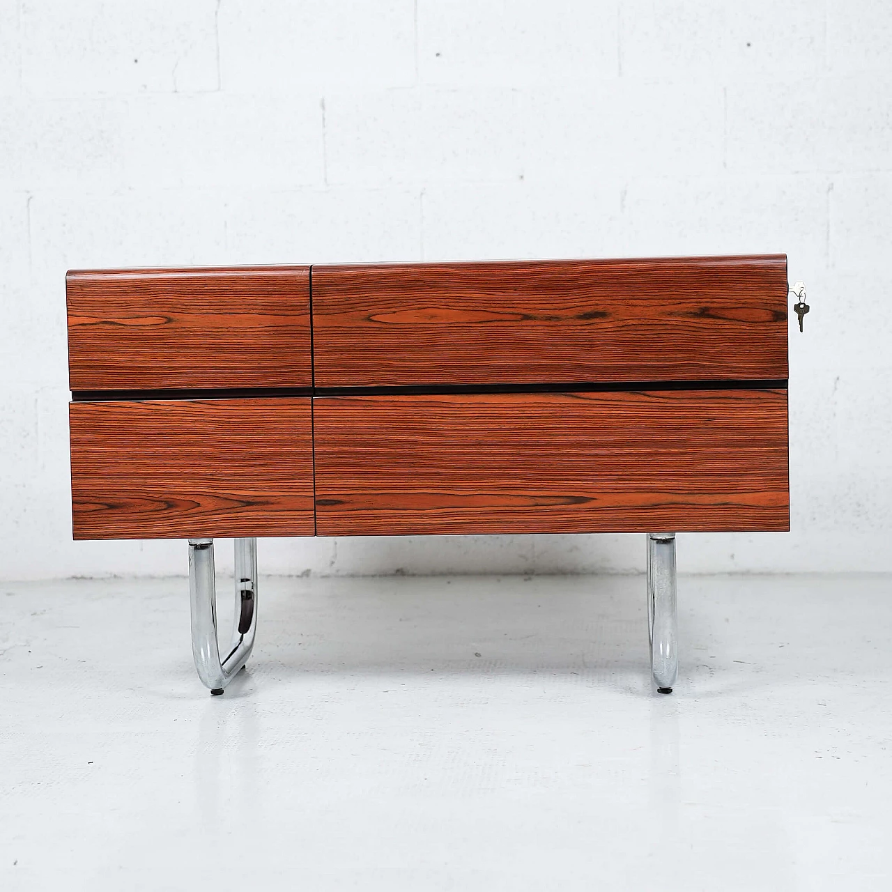 Mobile bar in legno e acciaio con giradischi, anni '70 2