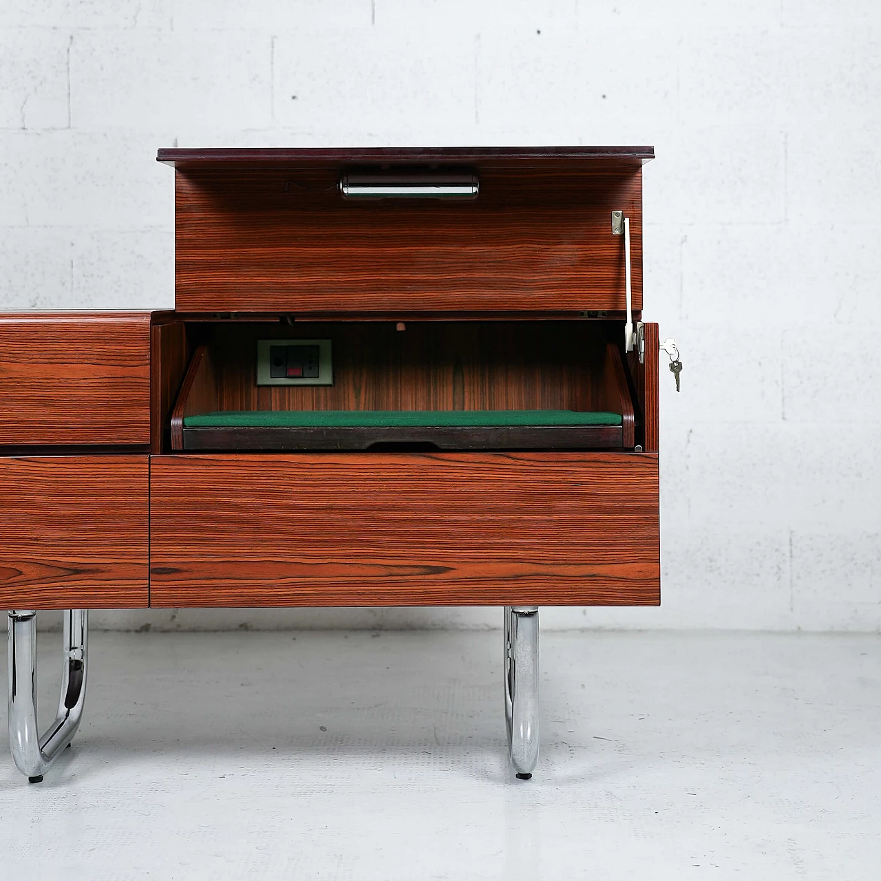 Wood and steel bar cabinet with turntable, 1970s 9