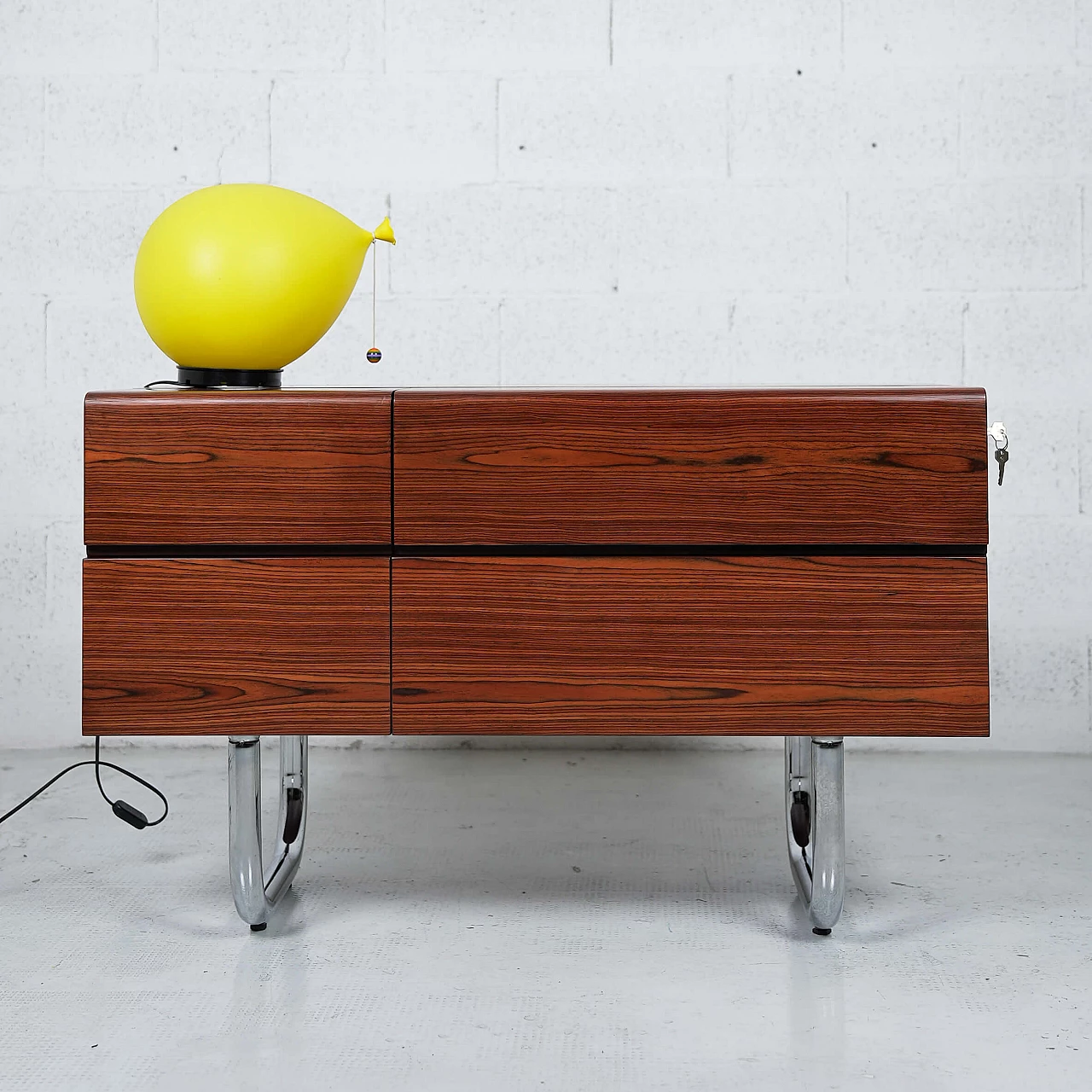 Mobile bar in legno e acciaio con giradischi, anni '70 12