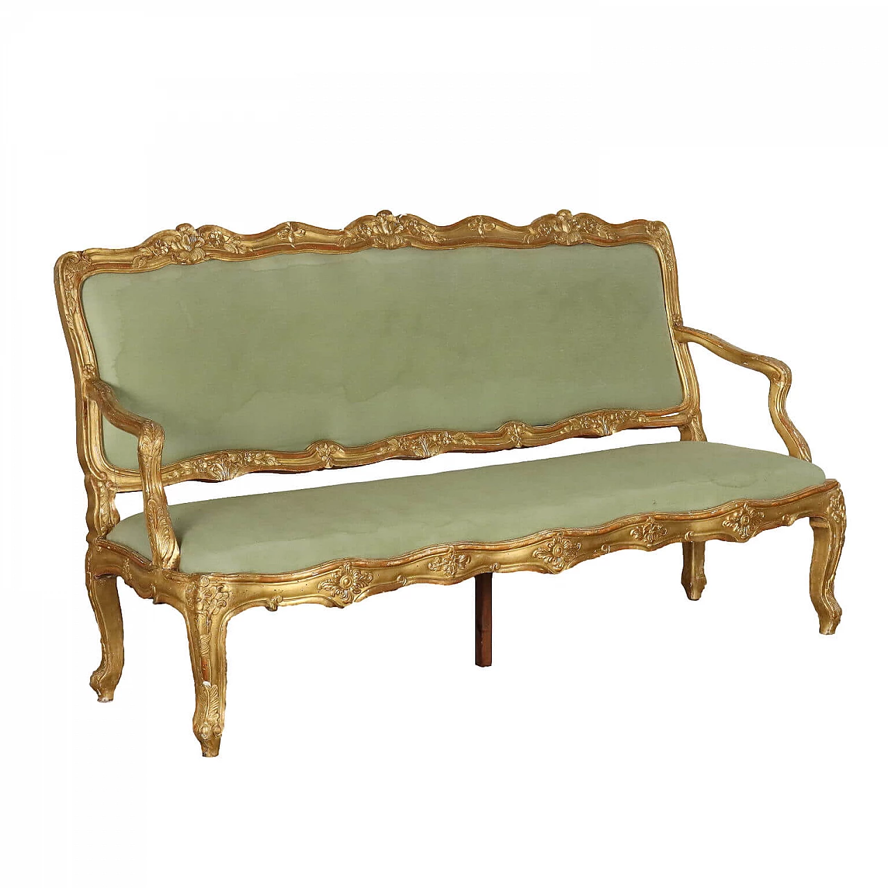 Carved and gilded wooden upholstered sofa in Baroque style, late 19th century 1