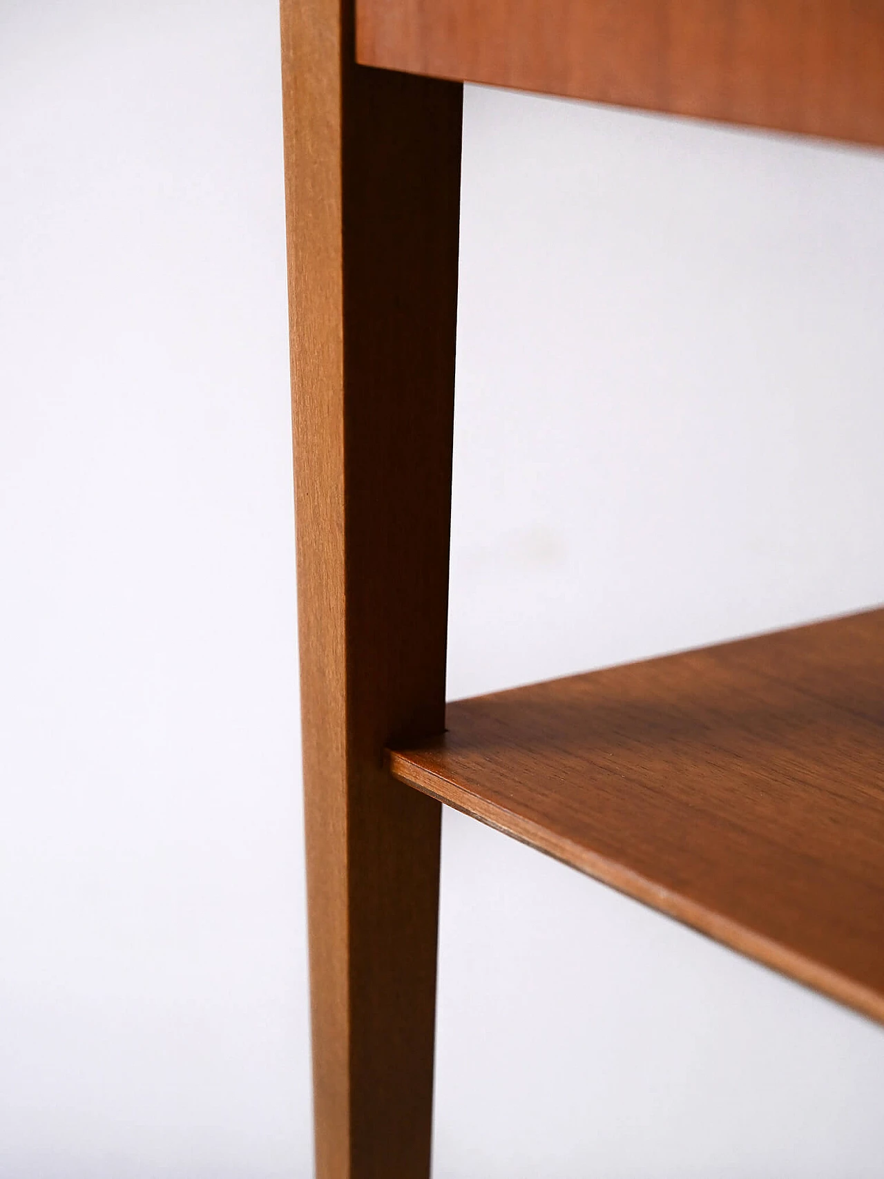 Scandinavian teak bedside table with drawer and double shelf, 1960s 6