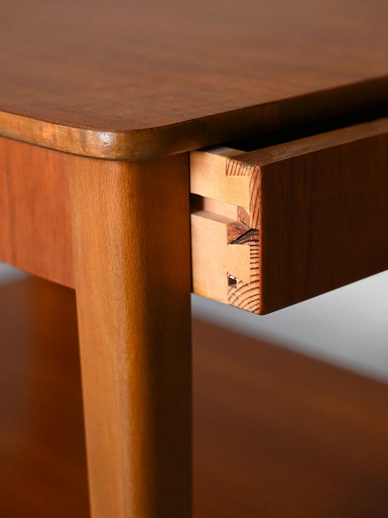 Scandinavian teak bedside table with drawer and double shelf, 1960s 8