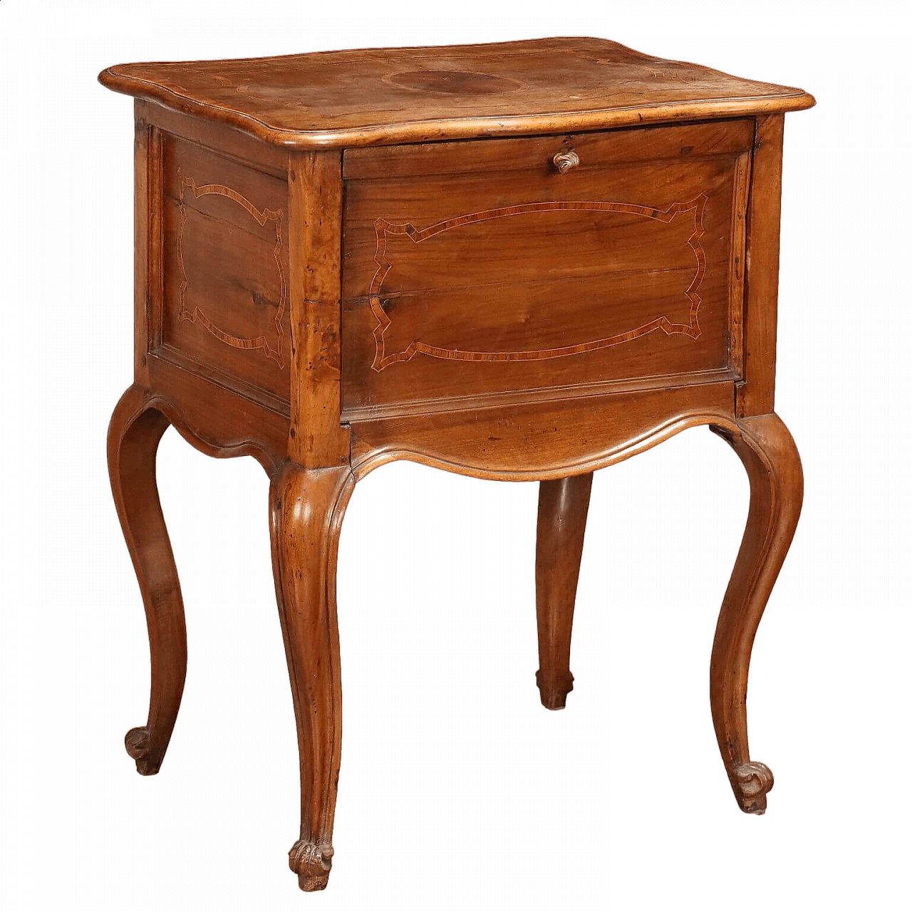 Barocchetto inlaid walnut bedside table with flap door, mid-18th century 11