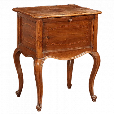 Barocchetto inlaid walnut bedside table with flap door, mid-18th century