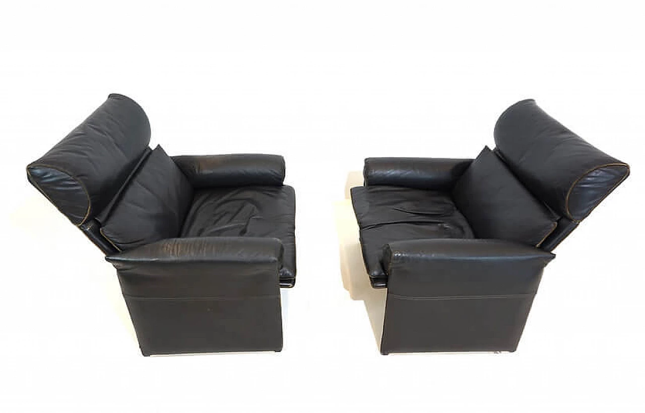 Pair of leather armchairs by Giovanni Offredi for Saporiti Italia, 1970s 15