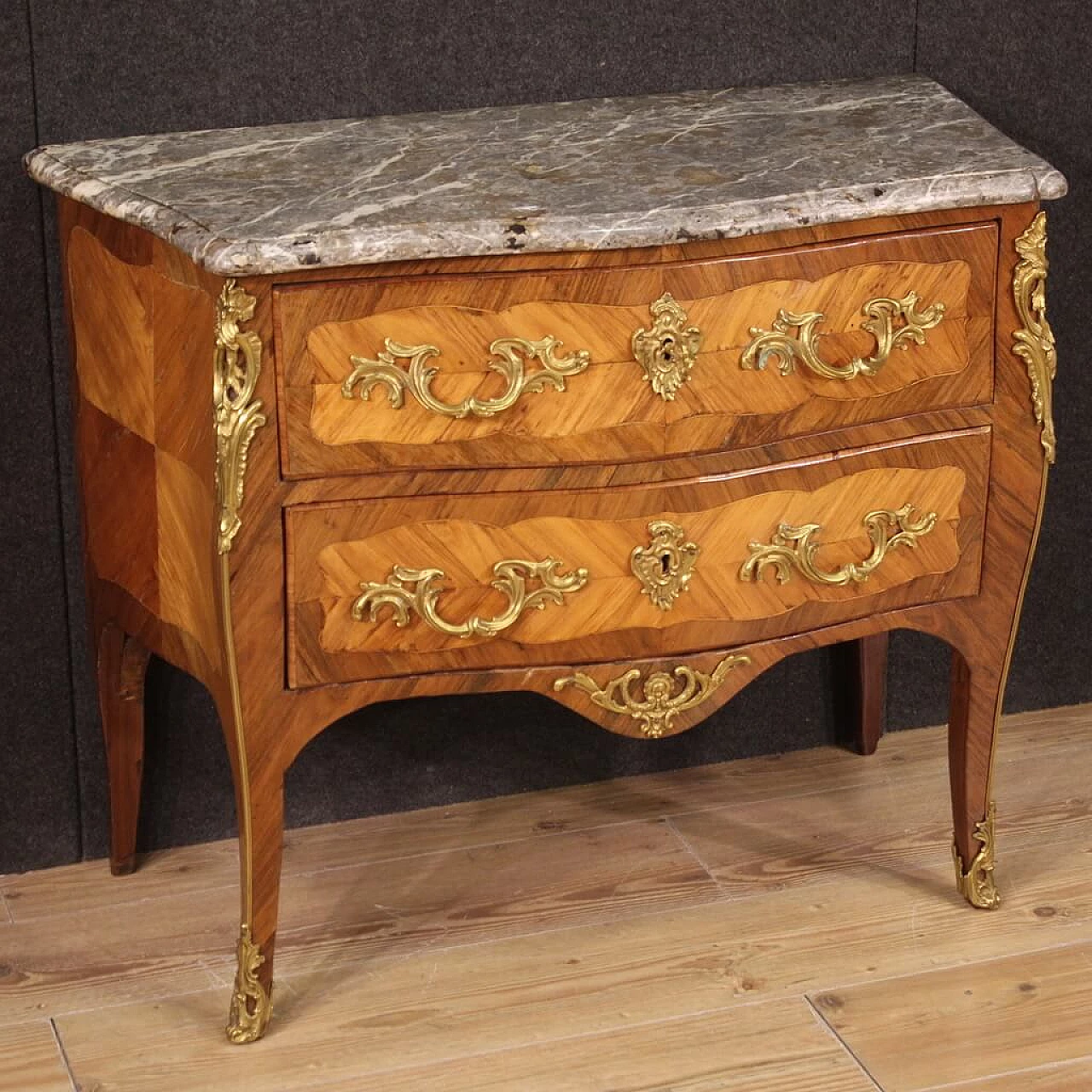 Two-drawer dresser in wood with marble top, mid-18th century 1