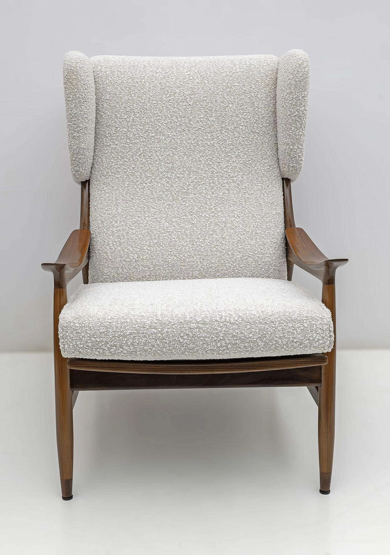 Coppia di poltrone FM 106 in teak e bouclè di Framar, anni '50 6