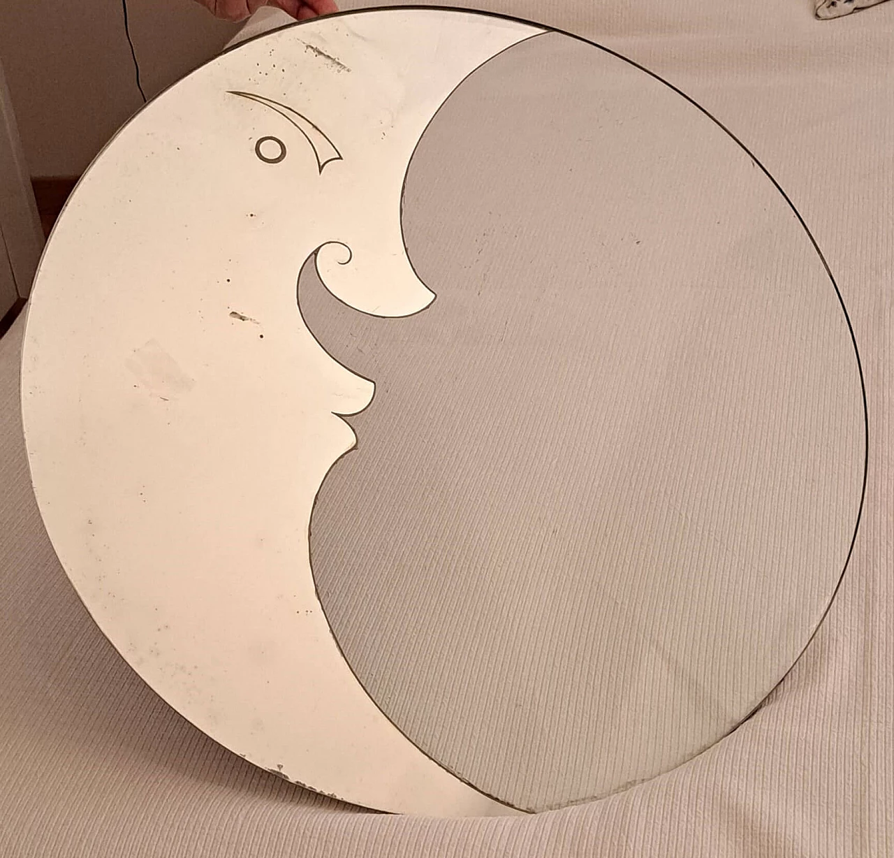 Round wall mirror with crescent moon, 1960s 1