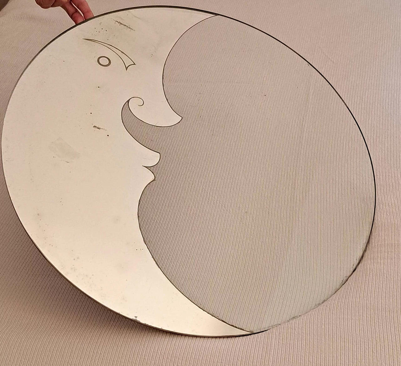 Round wall mirror with crescent moon, 1960s 2