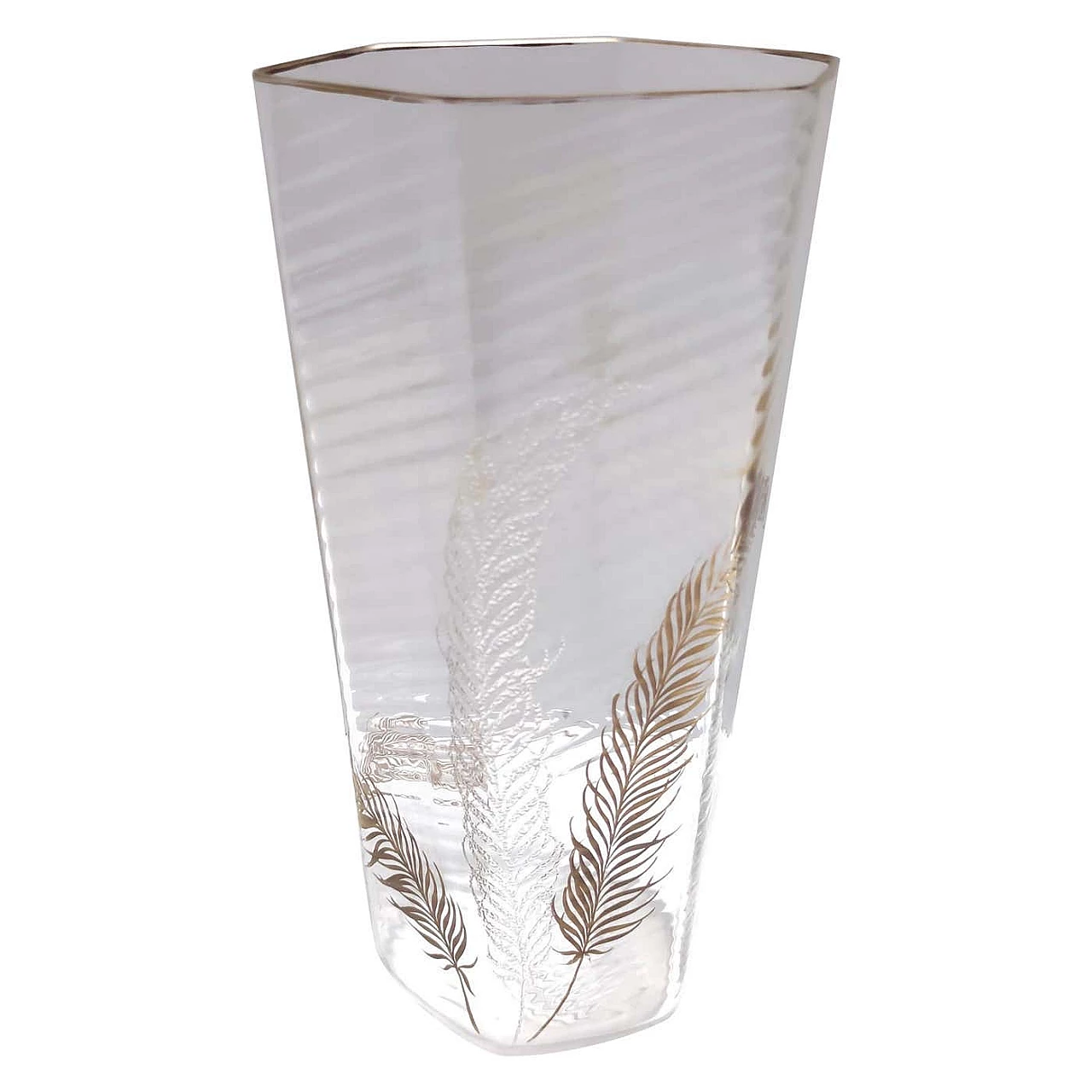 Transparent and gilded Murano glass hexagonal vase by Cenedese, 1950s 1