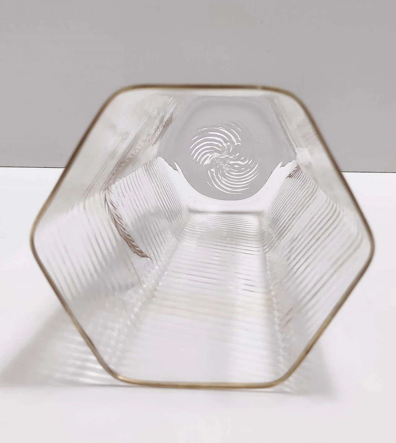 Transparent and gilded Murano glass hexagonal vase by Cenedese, 1950s 2