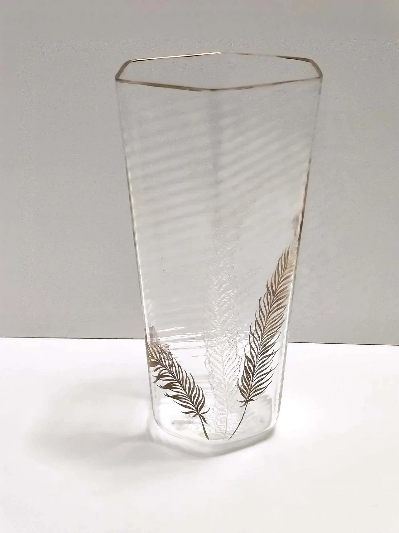 Transparent and gilded Murano glass hexagonal vase by Cenedese, 1950s 3