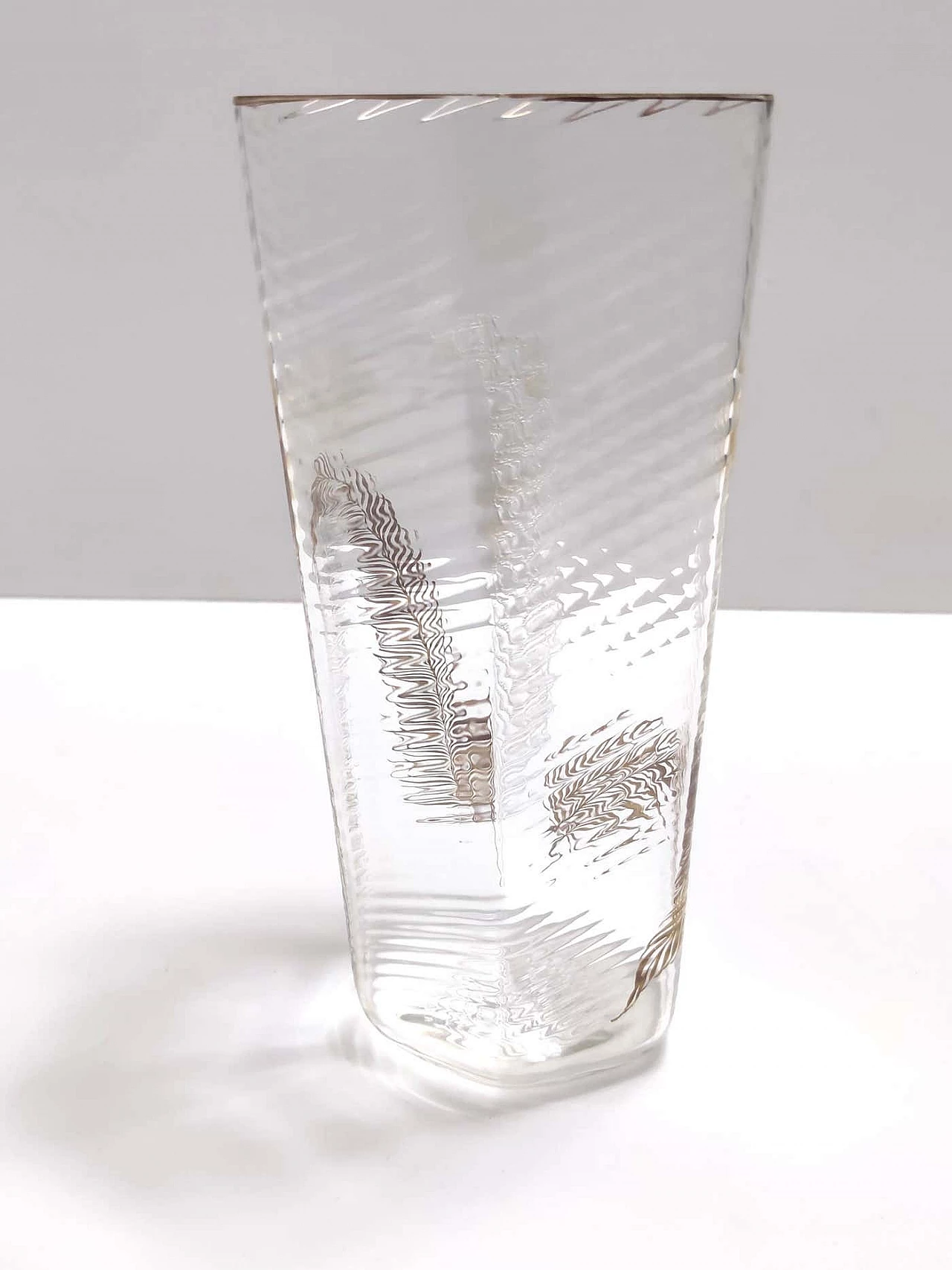 Transparent and gilded Murano glass hexagonal vase by Cenedese, 1950s 4