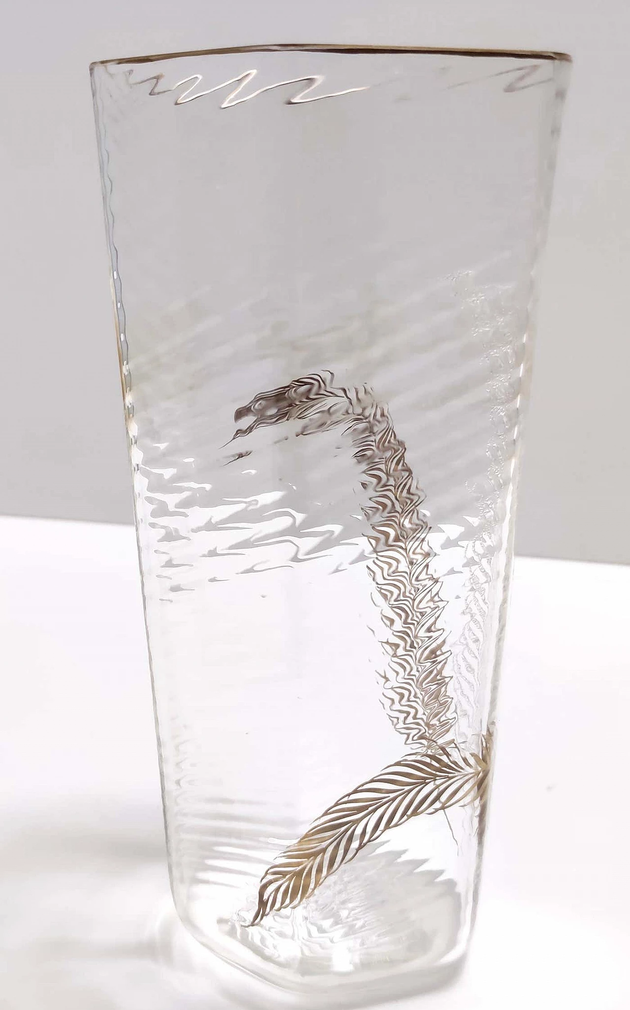 Transparent and gilded Murano glass hexagonal vase by Cenedese, 1950s 5