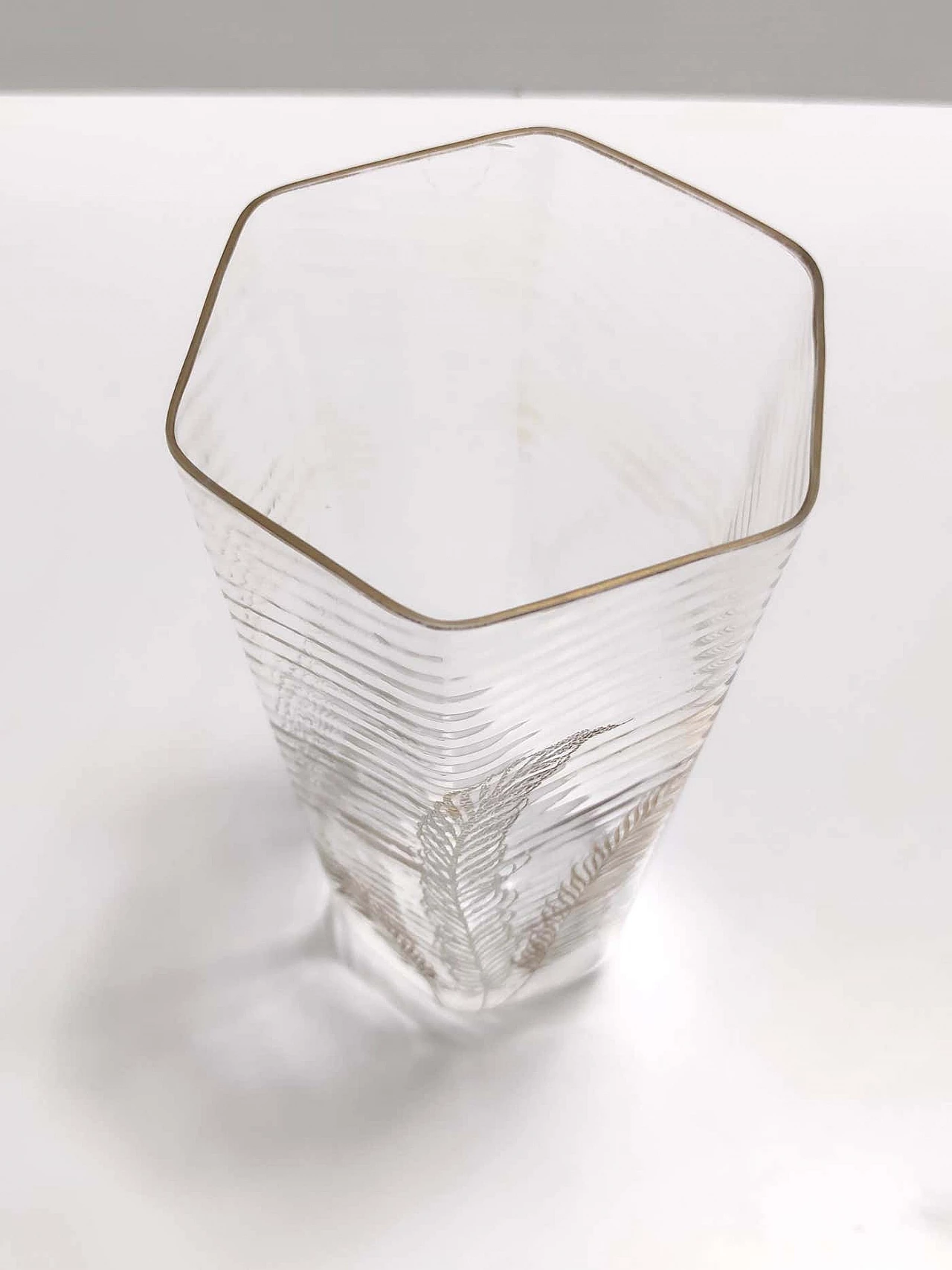Transparent and gilded Murano glass hexagonal vase by Cenedese, 1950s 7