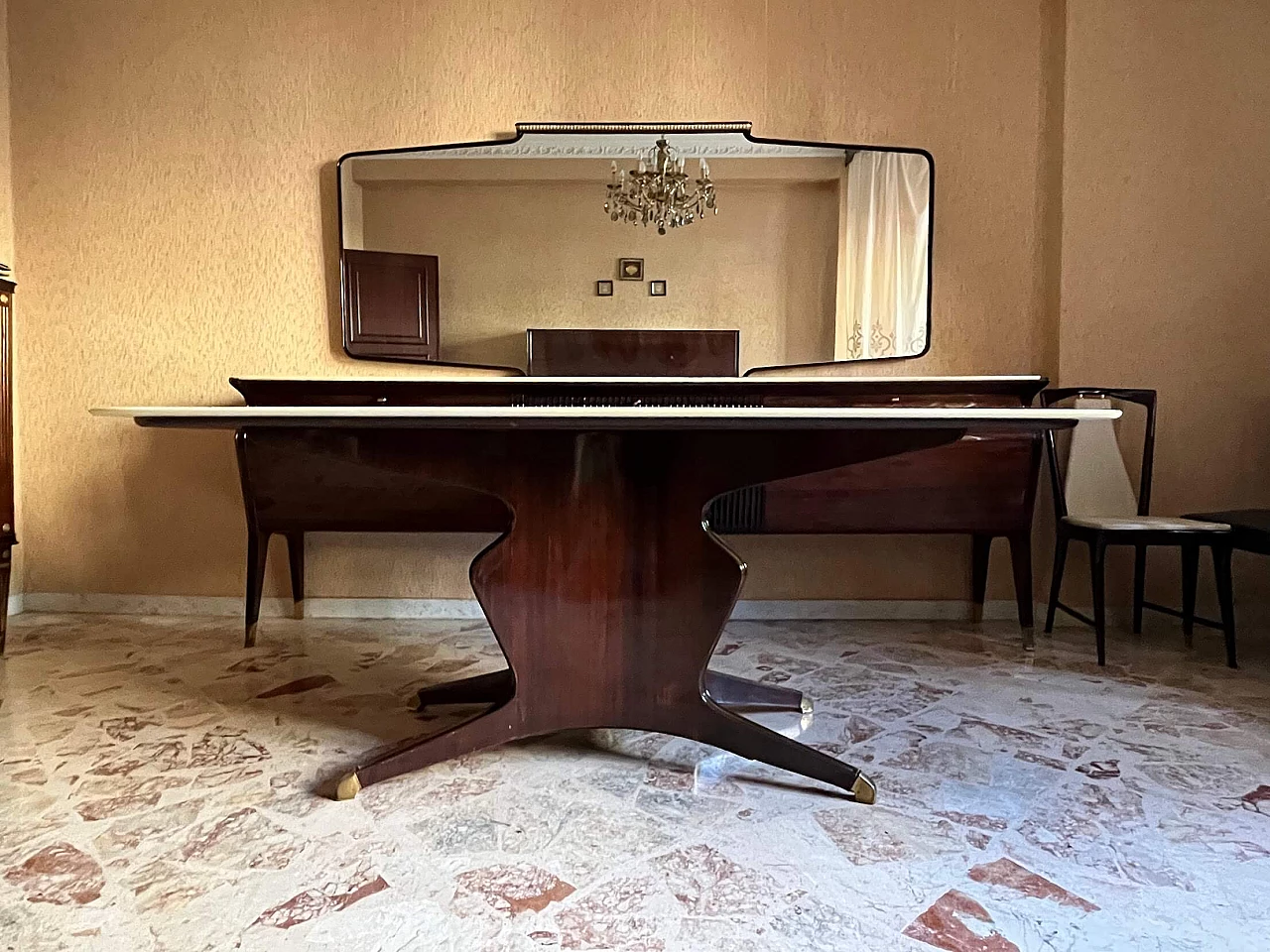 Wooden table with marble top attributable to Osvaldo Borsani, 1950s 3