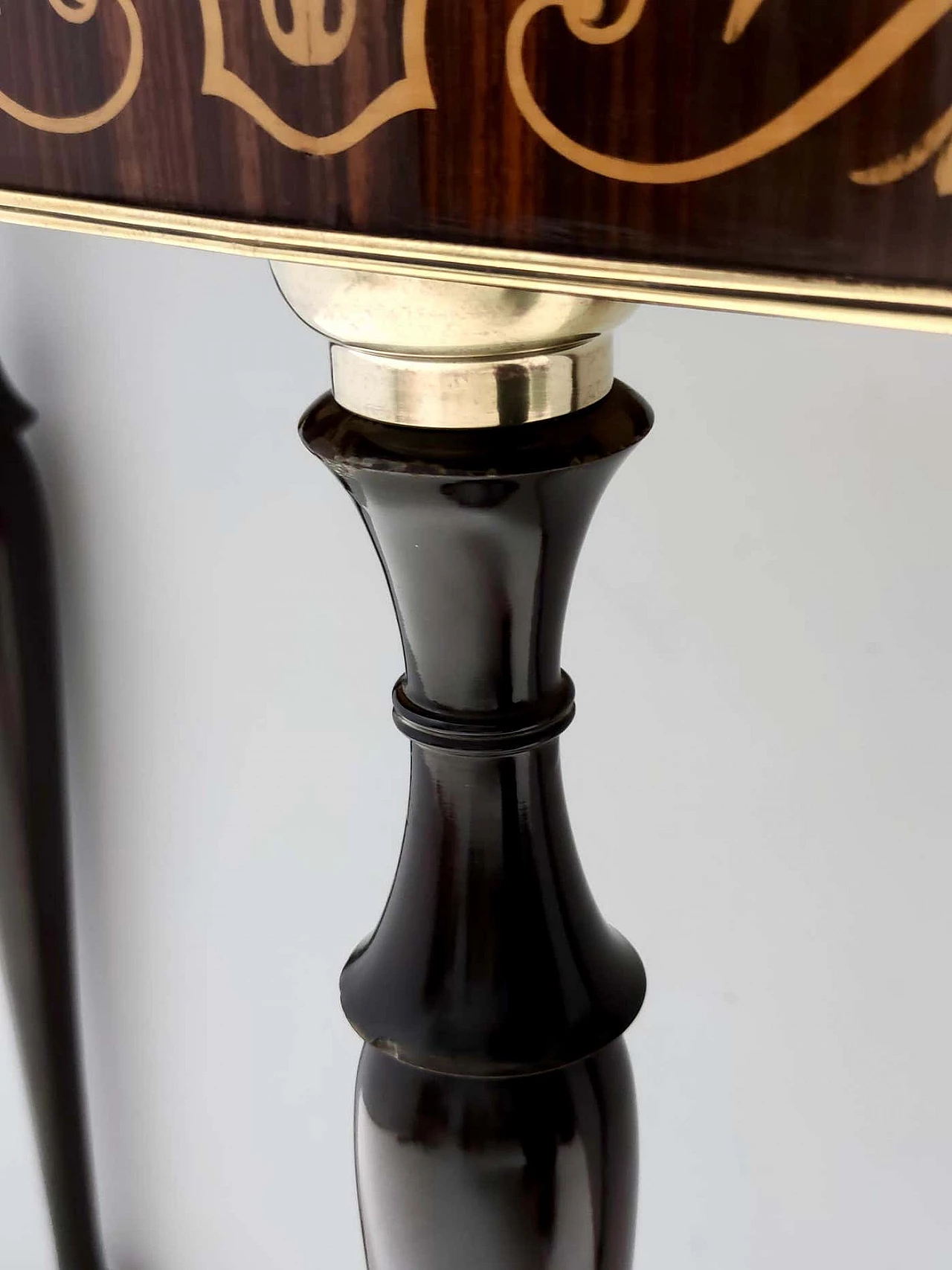 Inlaid beech and Rosa Portogallo marble half-moon console, 1950s 7