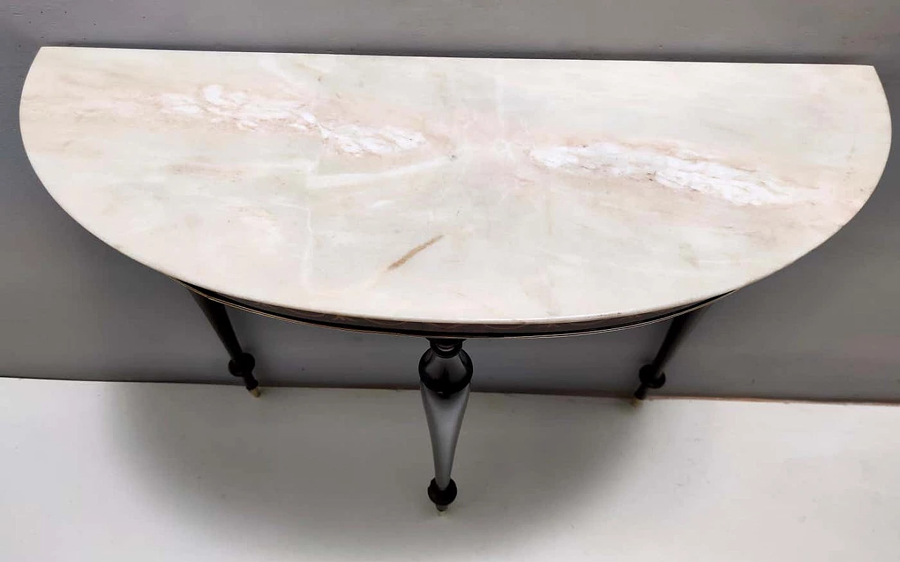 Inlaid beech and Rosa Portogallo marble half-moon console, 1950s 9
