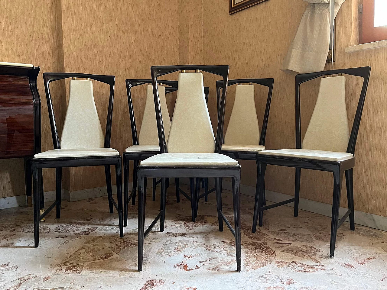 6 Sedie da pranzo in legno lucido attribuibili ad Osvaldo Borsani, anni '50 1